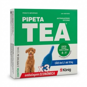 ANTIPULGAS PIPETA TEA PARA CÃES DE 5,1 ATÉ 10KG EMBALAGEM ECONÔMICA COM 3 UNIDADES - KONIG