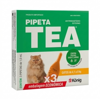 ANTIPULGAS PIPETA TEA PARA GATOS DE 4,1 ATÉ 8KG EMBALAGEM ECONÔMICA COM 3 UNIDADES - KONIG